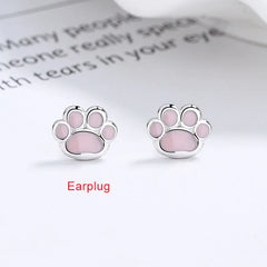Sterling Silver Pink Cat's Paw Piercing Screw Thread Bead Stud Earrings for Women Cute Animal Fine Jewelry - PeticaDeals