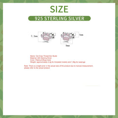 Sterling Silver Pink Cat's Paw Piercing Screw Thread Bead Stud Earrings for Women Cute Animal Fine Jewelry - PeticaDeals