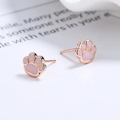 Sterling Silver Pink Cat's Paw Piercing Screw Thread Bead Stud Earrings for Women Cute Animal Fine Jewelry - PeticaDeals