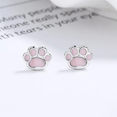 Sterling Silver Pink Cat's Paw Piercing Screw Thread Bead Stud Earrings for Women Cute Animal Fine Jewelry - PeticaDeals