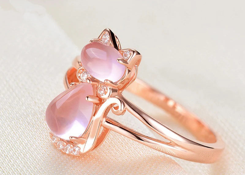 Sterling Silver Pink Crystal Cat Rings For Women Fashion Jewelry - PeticaDeals