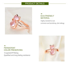 Sterling Silver Pink Crystal Cat Rings For Women Fashion Jewelry - PeticaDeals