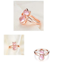 Sterling Silver Pink Crystal Cat Rings For Women Fashion Jewelry - PeticaDeals