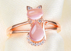 Sterling Silver Pink Crystal Cat Rings For Women Fashion Jewelry - PeticaDeals