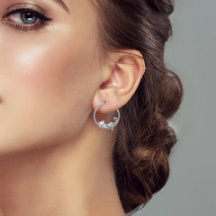 Sterling Silver Pink Ears Small Lazy Big Circle Cat Earrings Women's - PeticaDeals