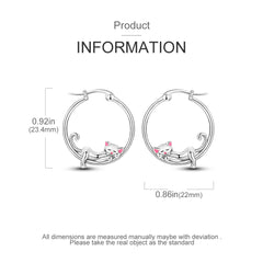 Sterling Silver Pink Ears Small Lazy Big Circle Cat Earrings Women's - PeticaDeals