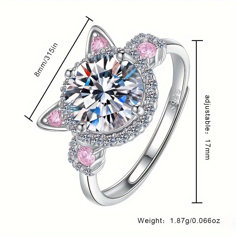 Sterling Silver Ring Inlaid Zircon Cute Catti Shape Adjustable Ring for Female - PeticaDeals