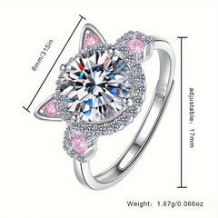 Sterling Silver Ring Inlaid Zircon Cute Catti Shape Adjustable Ring for Female - PeticaDeals