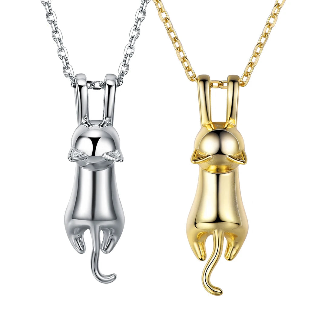 Sterling Silver Stretched Cat Necklace for Women 18 inches Animals Chic Jewelry - PeticaDeals
