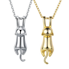 Sterling Silver Stretched Cat Necklace for Women 18 inches Animals Chic Jewelry - PeticaDeals