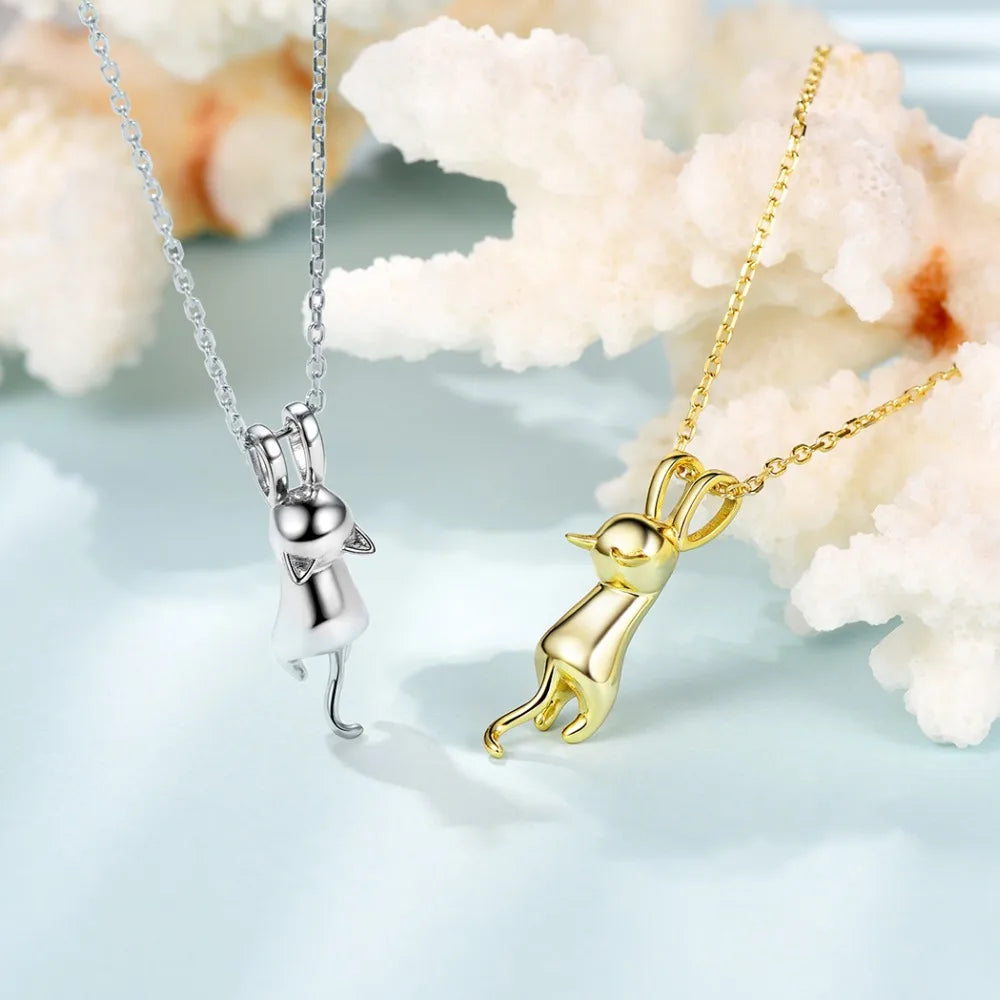 Sterling Silver Stretched Cat Necklace for Women 18 inches Animals Chic Jewelry - PeticaDeals