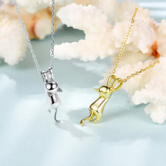 Sterling Silver Stretched Cat Necklace for Women 18 inches Animals Chic Jewelry - PeticaDeals