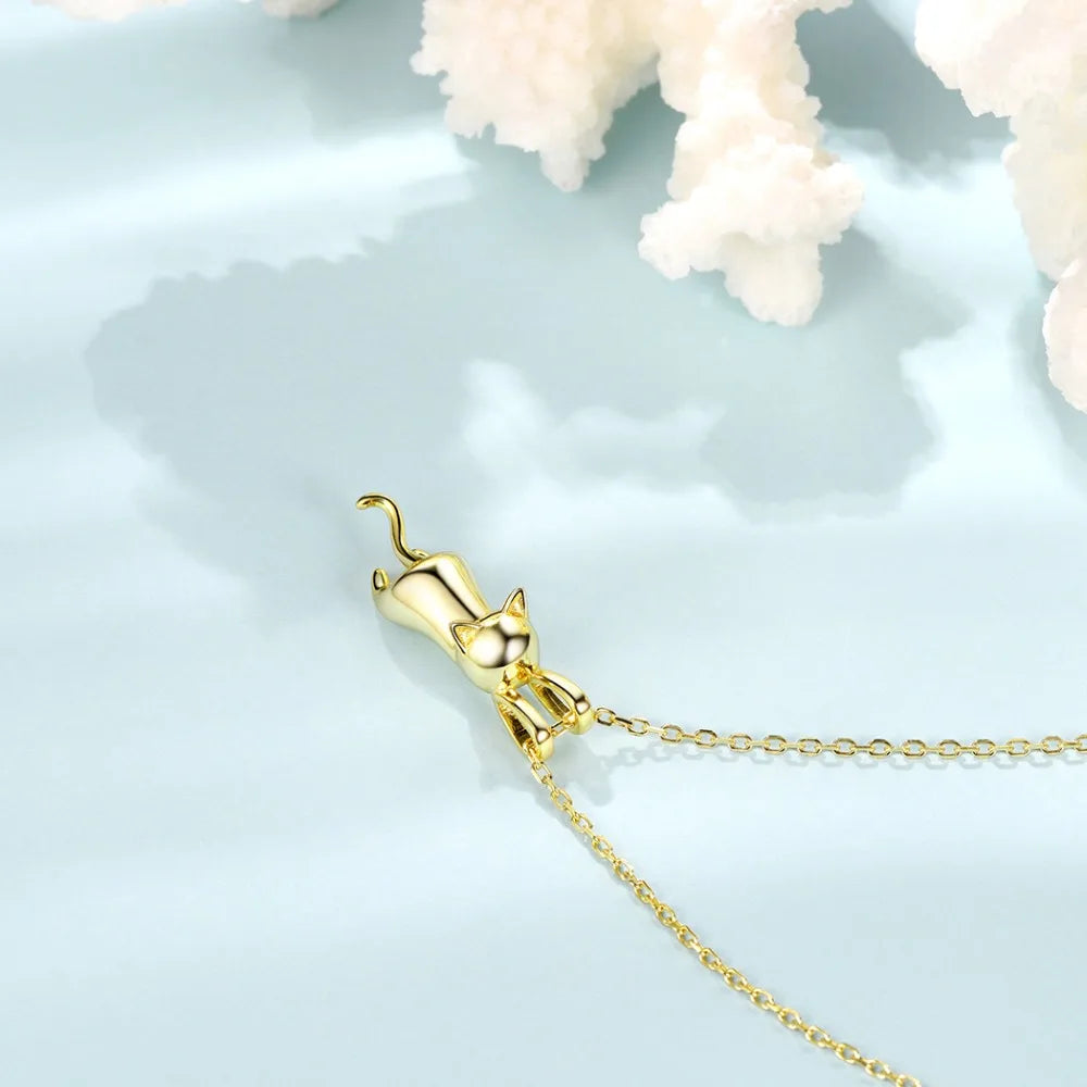 Sterling Silver Stretched Cat Necklace for Women 18 inches Animals Chic Jewelry - PeticaDeals