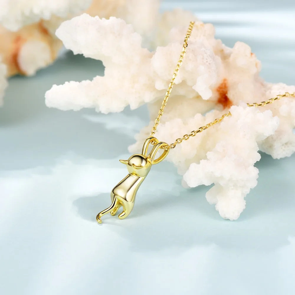 Sterling Silver Stretched Cat Necklace for Women 18 inches Animals Chic Jewelry - PeticaDeals