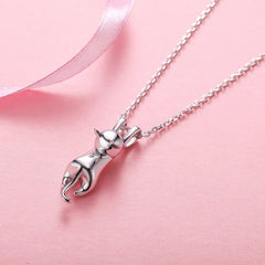 Sterling Silver Stretched Cat Necklace for Women 18 inches Animals Chic Jewelry - PeticaDeals