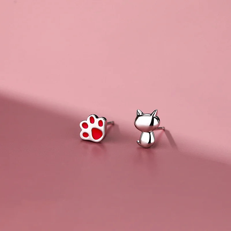 Sterling Silver Sweet Cat Paw Stud Earrings for Women - PeticaDeals