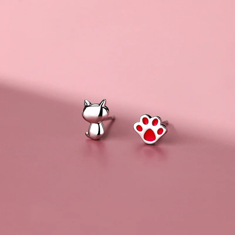 Sterling Silver Sweet Cat Paw Stud Earrings for Women - PeticaDeals