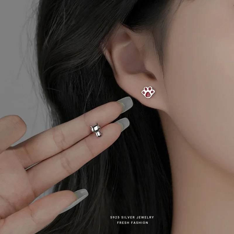 Sterling Silver Sweet Cat Paw Stud Earrings for Women - PeticaDeals