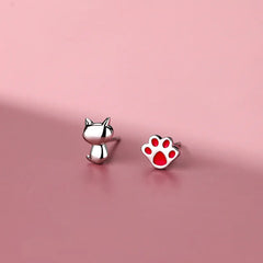 Sterling Silver Sweet Cat Paw Stud Earrings for Women - PeticaDeals
