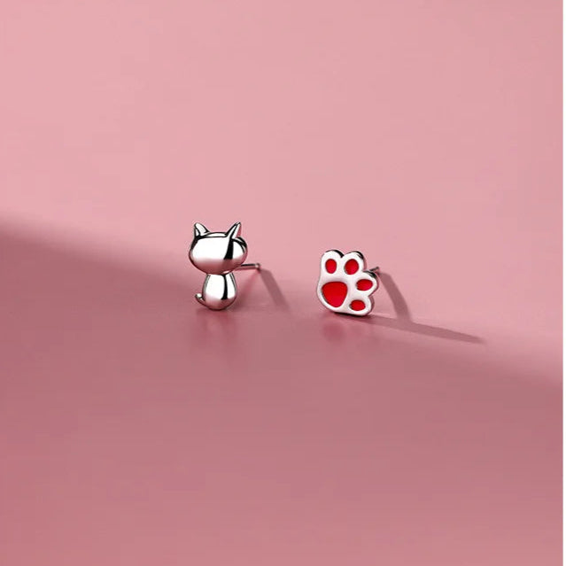 Sterling Silver Sweet Cat Paw Stud Earrings for Women - PeticaDeals