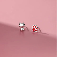 Sterling Silver Sweet Cat Paw Stud Earrings for Women - PeticaDeals