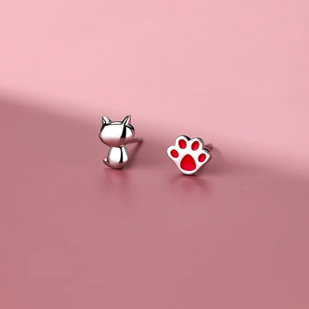 Sterling Silver Sweet Cat Paw Stud Earrings for Women - PeticaDeals