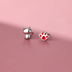 Sterling Silver Sweet Cat Paw Stud Earrings for Women - PeticaDeals