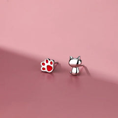 Sterling Silver Sweet Cat Paw Stud Earrings for Women - PeticaDeals