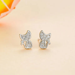 Sterling Silver Women's Fashion Sweet Cat Zirconia Animal Earrings for Women Girls Jewelry - PeticaDeals