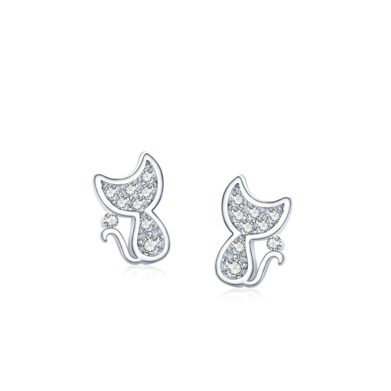 Sterling Silver Women's Fashion Sweet Cat Zirconia Animal Earrings for Women Girls Jewelry - PeticaDeals