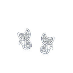 Sterling Silver Women's Fashion Sweet Cat Zirconia Animal Earrings for Women Girls Jewelry - PeticaDeals
