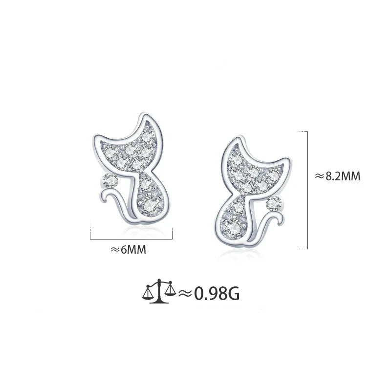 Sterling Silver Women's Fashion Sweet Cat Zirconia Animal Earrings for Women Girls Jewelry - PeticaDeals