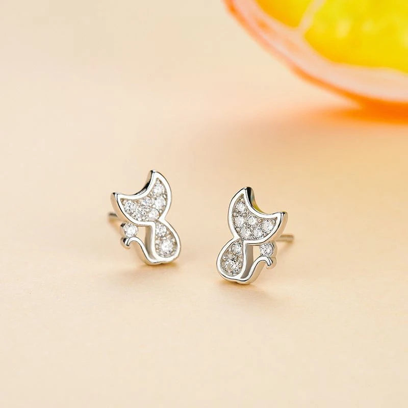 Sterling Silver Women's Fashion Sweet Cat Zirconia Animal Earrings for Women Girls Jewelry - PeticaDeals
