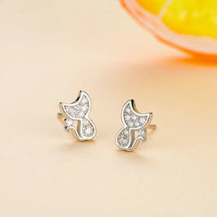 Sterling Silver Women's Fashion Sweet Cat Zirconia Animal Earrings for Women Girls Jewelry - PeticaDeals