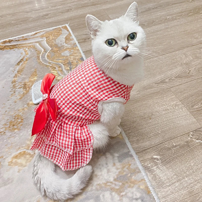 Striped Cat Bow Skirt Cute Pet Dress for Cats - PeticaDeals