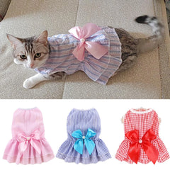 Striped Cat Bow Skirt Cute Pet Dress for Cats - PeticaDeals