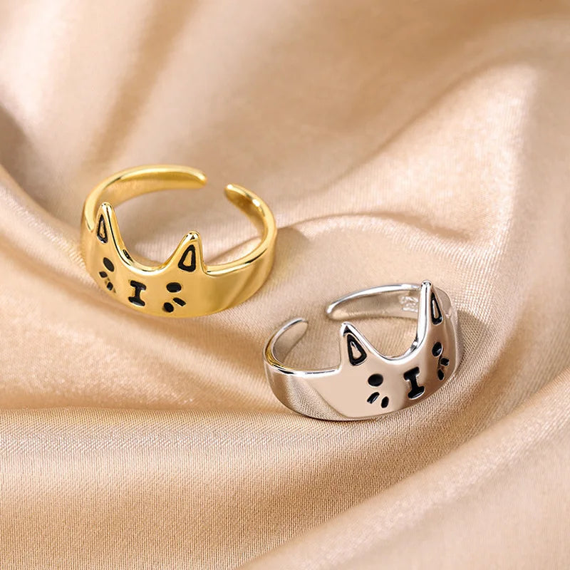 Sweet Cartoon Cat Design RetroThai Silver Ring - PeticaDeals