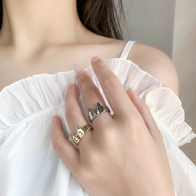 Sweet Cartoon Cat Design RetroThai Silver Ring - PeticaDeals