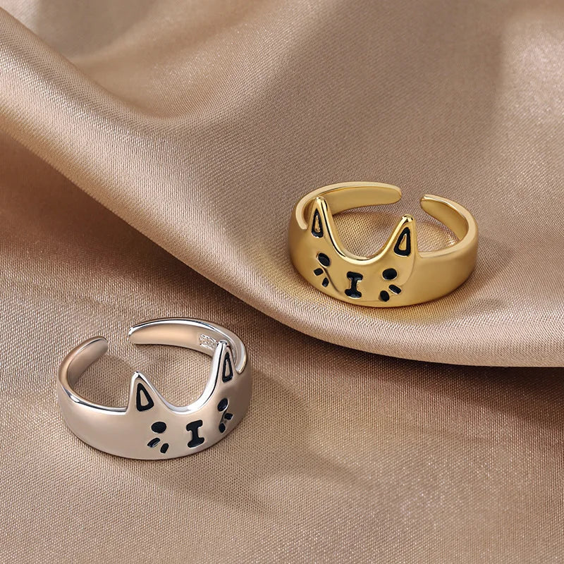 Sweet Cartoon Cat Design RetroThai Silver Ring - PeticaDeals