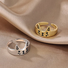 Sweet Cartoon Cat Design RetroThai Silver Ring - PeticaDeals