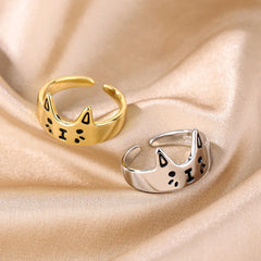 Sweet Cartoon Cat Design RetroThai Silver Ring - PeticaDeals