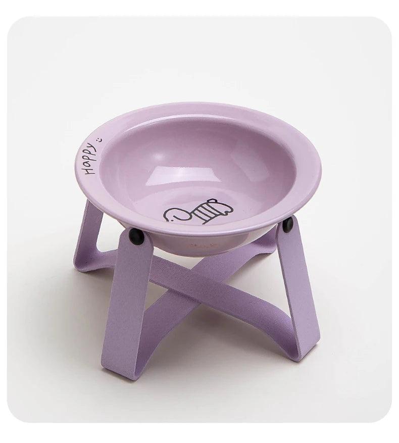 Tilted Ceramic Pet Bowl with Metal Stand – Elevated Design Non-Slip Easy to Clean - PeticaDeals