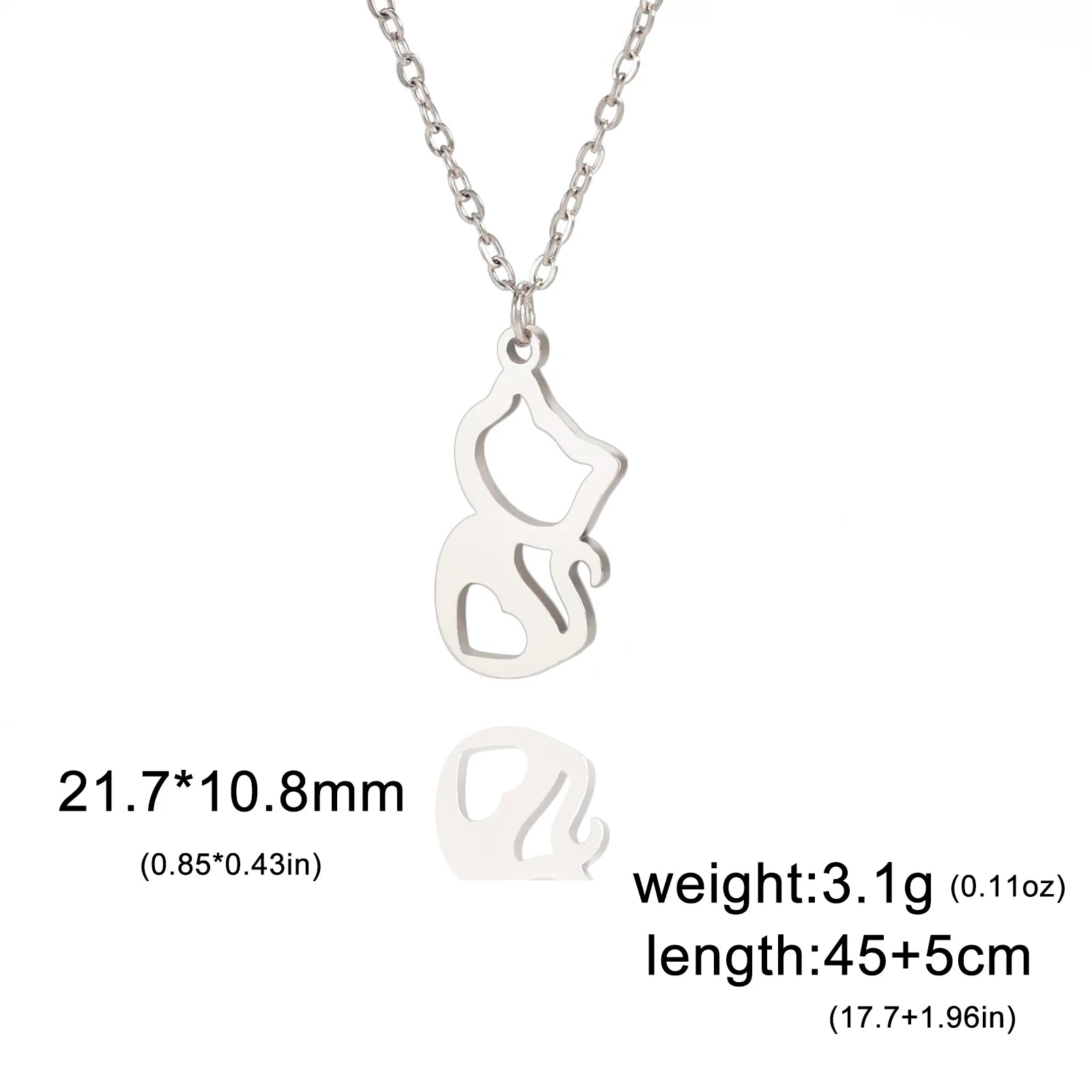 Tiny Love Cat Necklace Stainless Steel Jewelry Cute Heart Women's Chain - PeticaDeals
