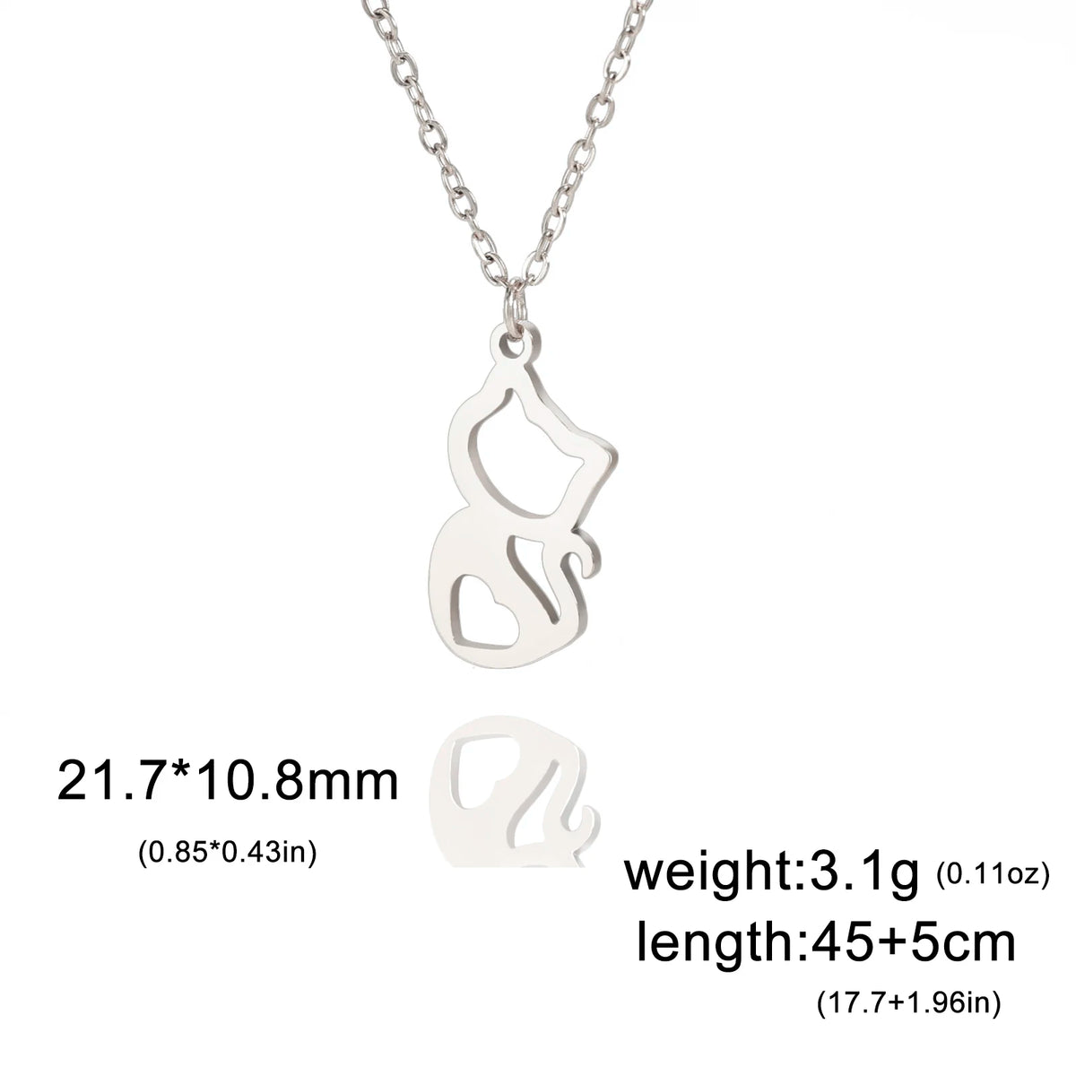 Tiny Love Cat Necklace Stainless Steel Jewelry Cute Heart Women's Chain - PeticaDeals