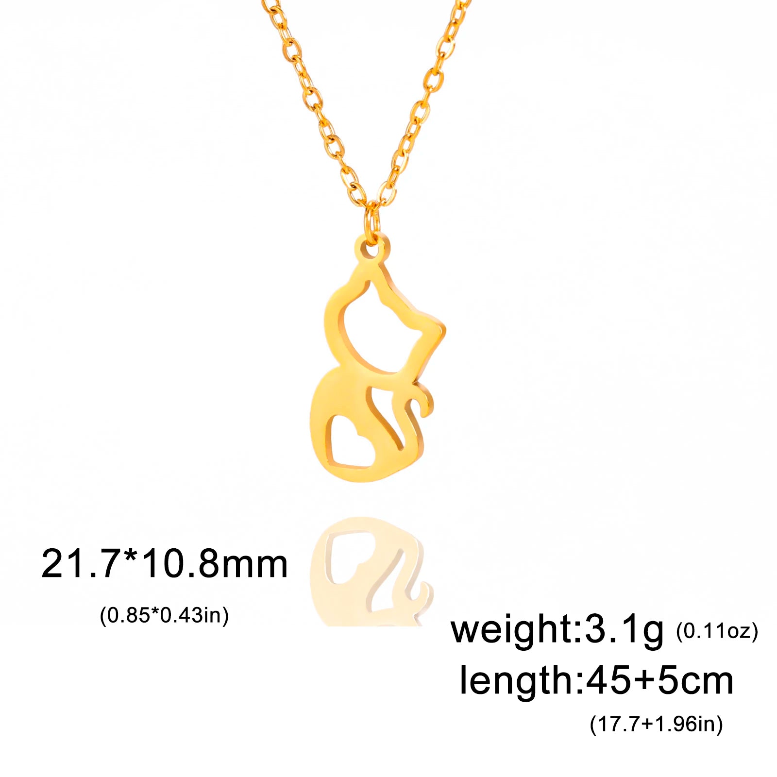 Tiny Love Cat Necklace Stainless Steel Jewelry Cute Heart Women's Chain - PeticaDeals