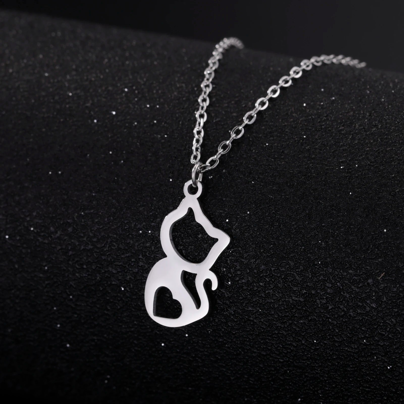 Tiny Love Cat Necklace Stainless Steel Jewelry Cute Heart Women's Chain - PeticaDeals