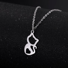 Tiny Love Cat Necklace Stainless Steel Jewelry Cute Heart Women's Chain - PeticaDeals