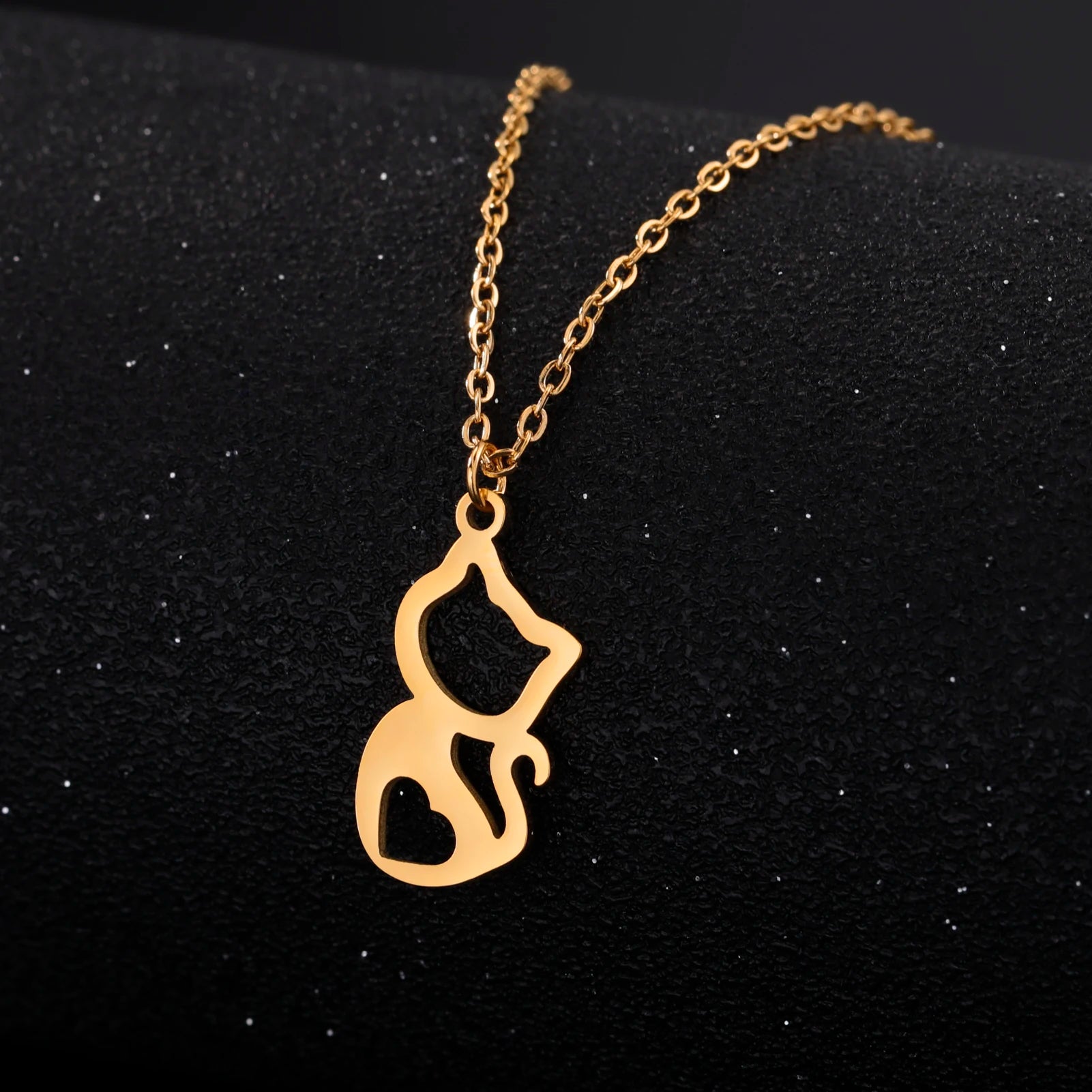 Tiny Love Cat Necklace Stainless Steel Jewelry Cute Heart Women's Chain - PeticaDeals