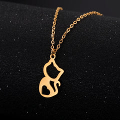 Tiny Love Cat Necklace Stainless Steel Jewelry Cute Heart Women's Chain - PeticaDeals