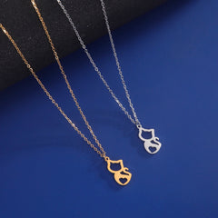 Tiny Love Cat Necklace Stainless Steel Jewelry Cute Heart Women's Chain - PeticaDeals